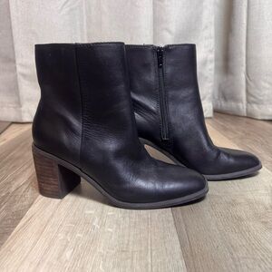 LUCKY BRAND Black Leather Ankle Boots Block Heel Womens Size 7